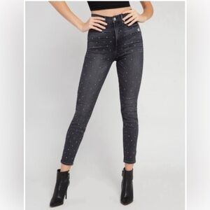 Alice + Olivia Skinny Leg Black Jeans Multicolor Crystals Print Mid-Rise size 28